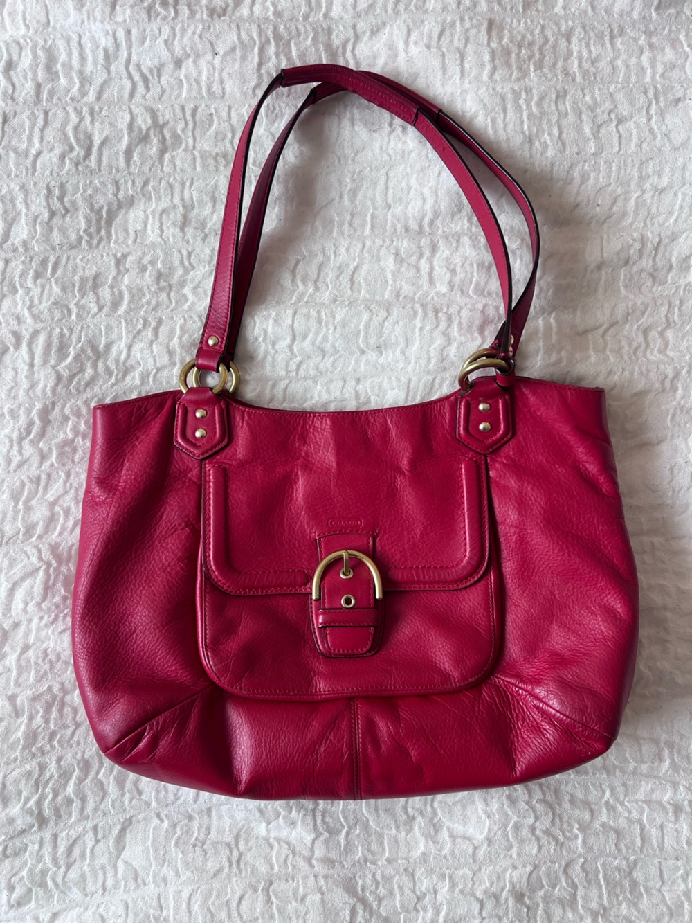 Vintage Coach Red Leather Shoulder Bag with Front Buckle